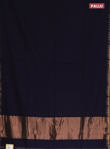 Bengal soft cotton saree navy blue and maroon with plain body and zari woven border