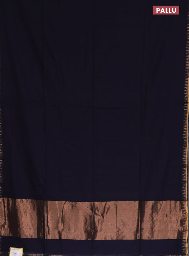 Bengal soft cotton saree navy blue and maroon with plain body and zari woven border