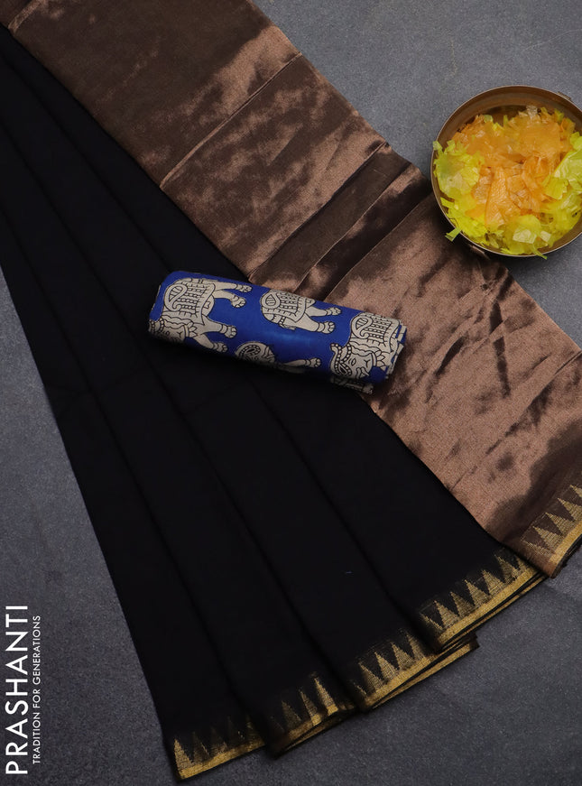 Bengal soft cotton saree black and blue with plain body and zari woven border