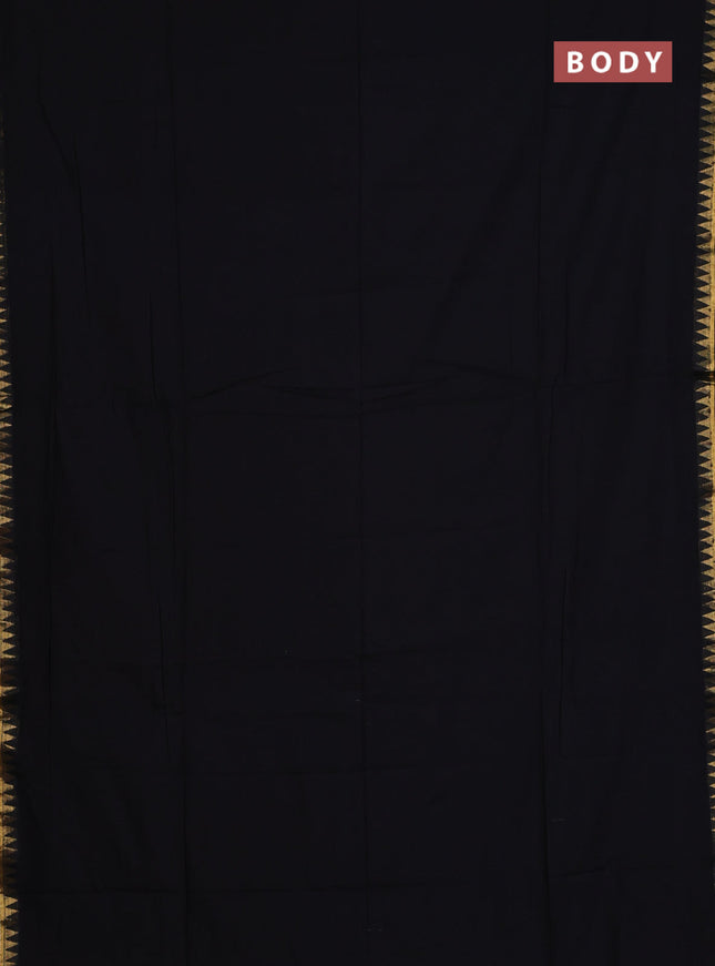 Bengal soft cotton saree black and blue with plain body and zari woven border