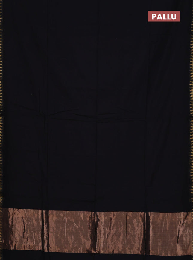 Bengal soft cotton saree black and blue with plain body and zari woven border