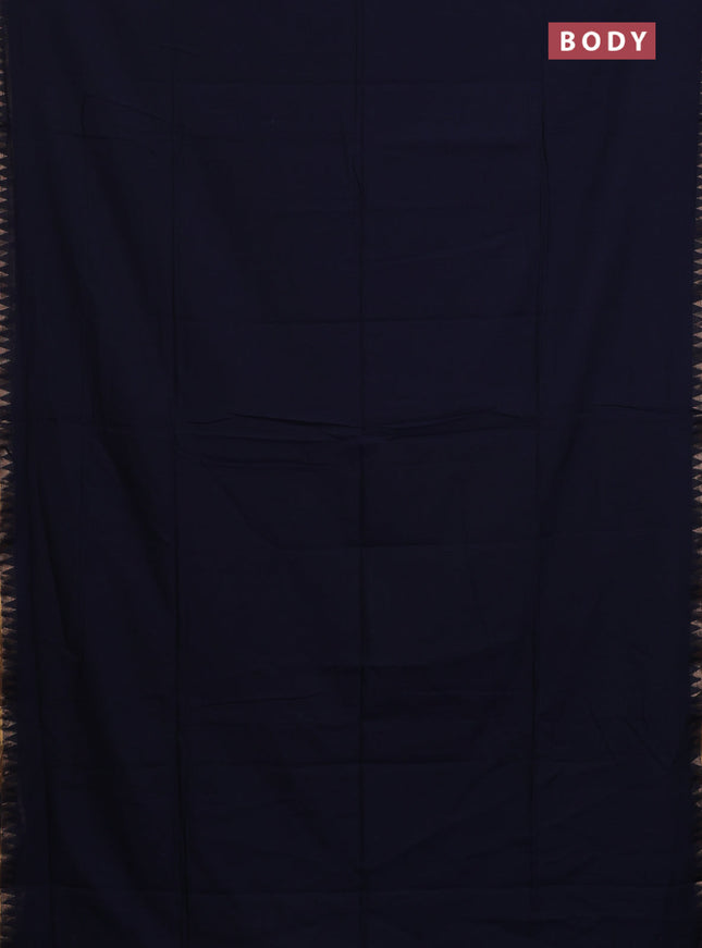 Bengal soft cotton saree navy blue and blue with plain body and zari woven border