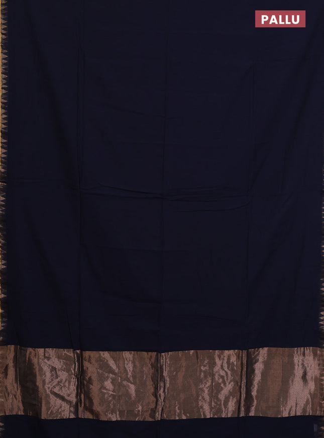 Bengal soft cotton saree navy blue and blue with plain body and zari woven border