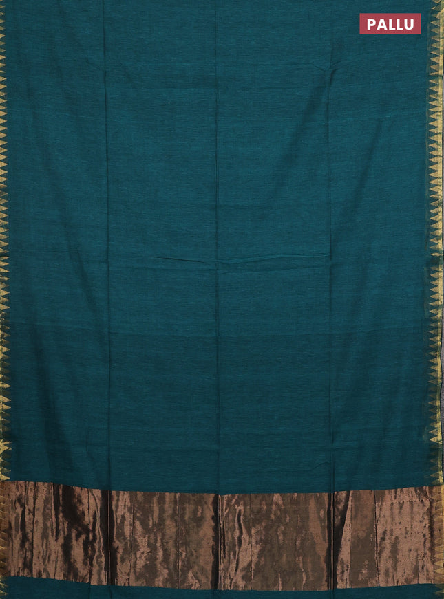 Bengal soft cotton saree teal green and red with plain body and zari woven border