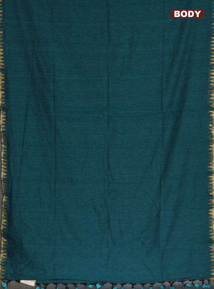 Bengal soft cotton saree teal green and maroon with plain body and zari woven border