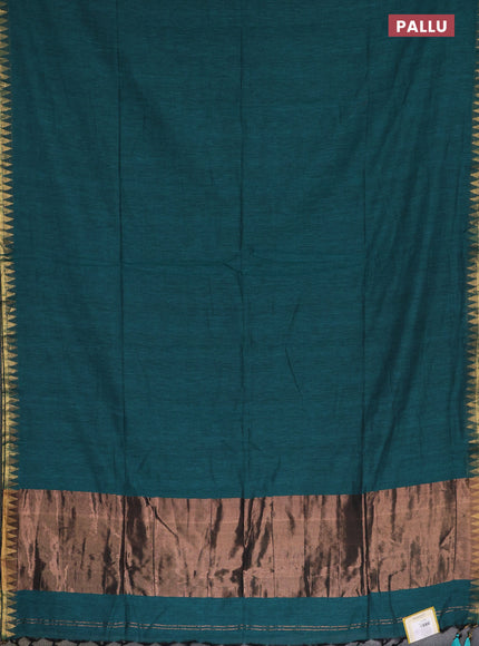 Bengal soft cotton saree teal green and maroon with plain body and zari woven border