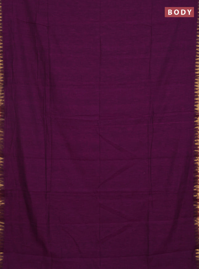 Bengal soft cotton saree purple and red with plain body and zari woven border