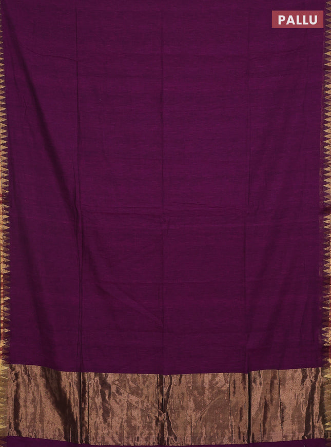 Bengal soft cotton saree purple and red with plain body and zari woven border