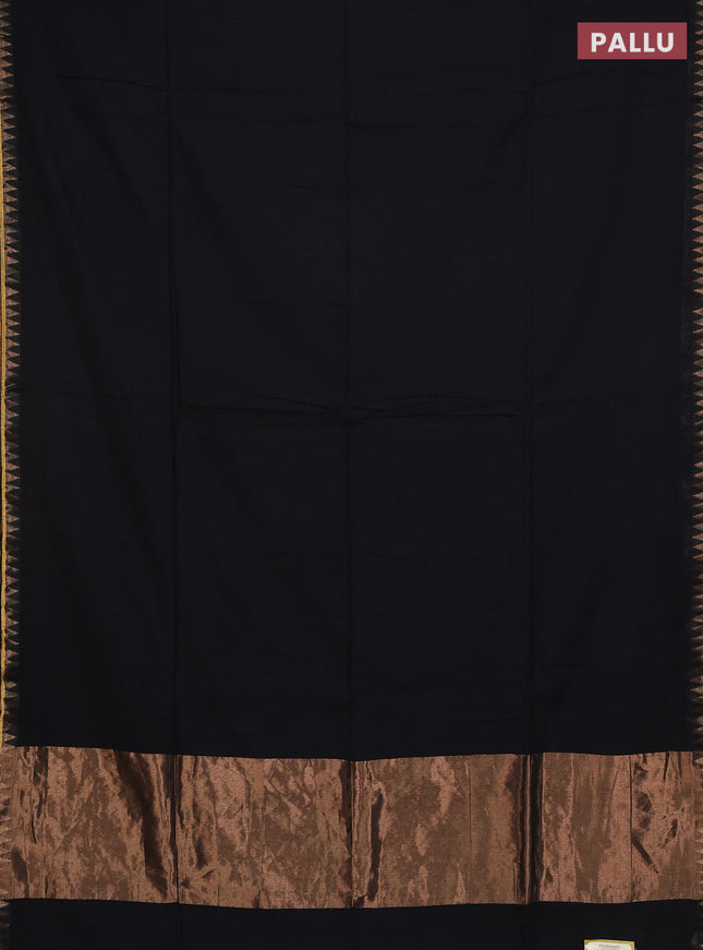 Bengal soft cotton saree black and blue with plain body and zari woven border