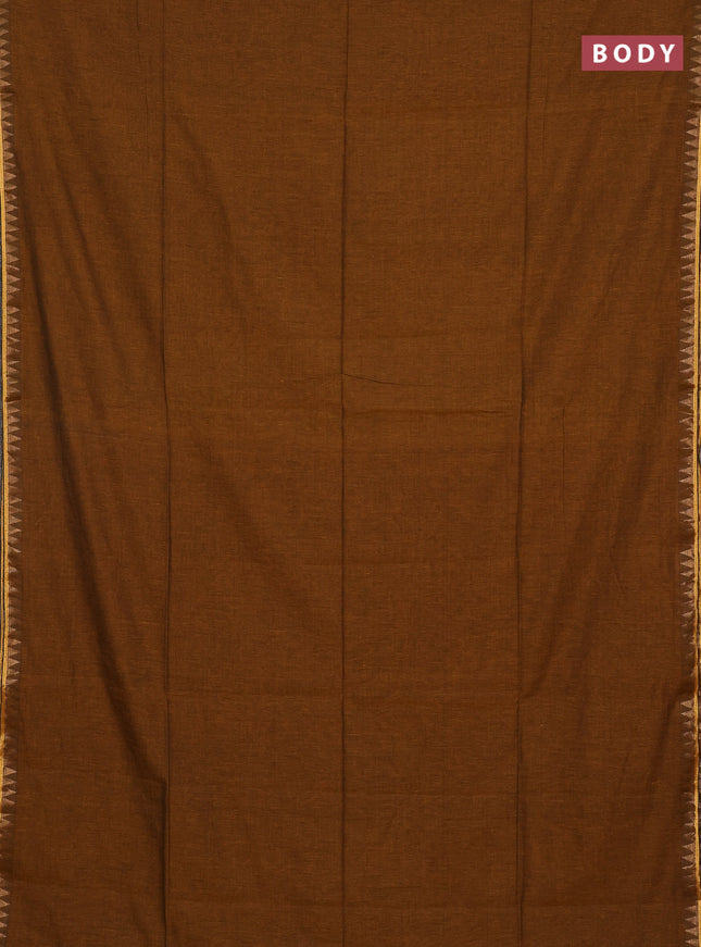 Bengal soft cotton saree mustard shade and teal green with plain body and zari woven border