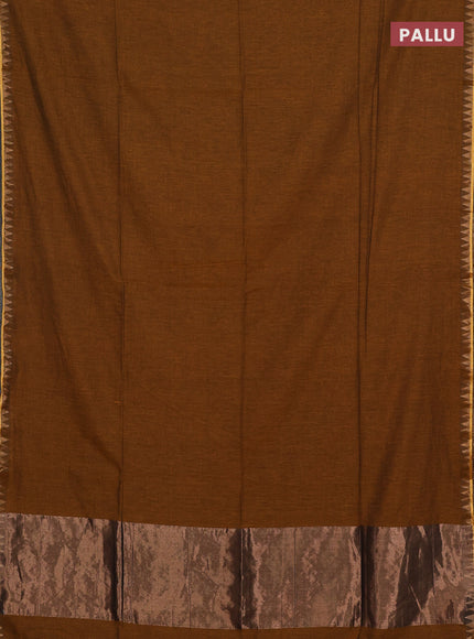 Bengal soft cotton saree mustard shade and teal green with plain body and zari woven border