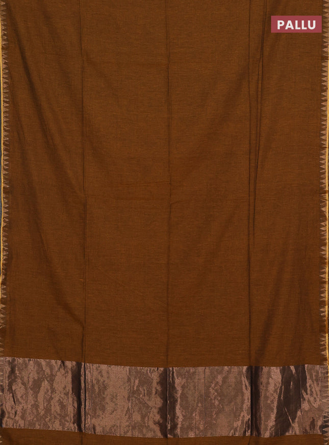 Bengal soft cotton saree mustard shade and teal green with plain body and zari woven border