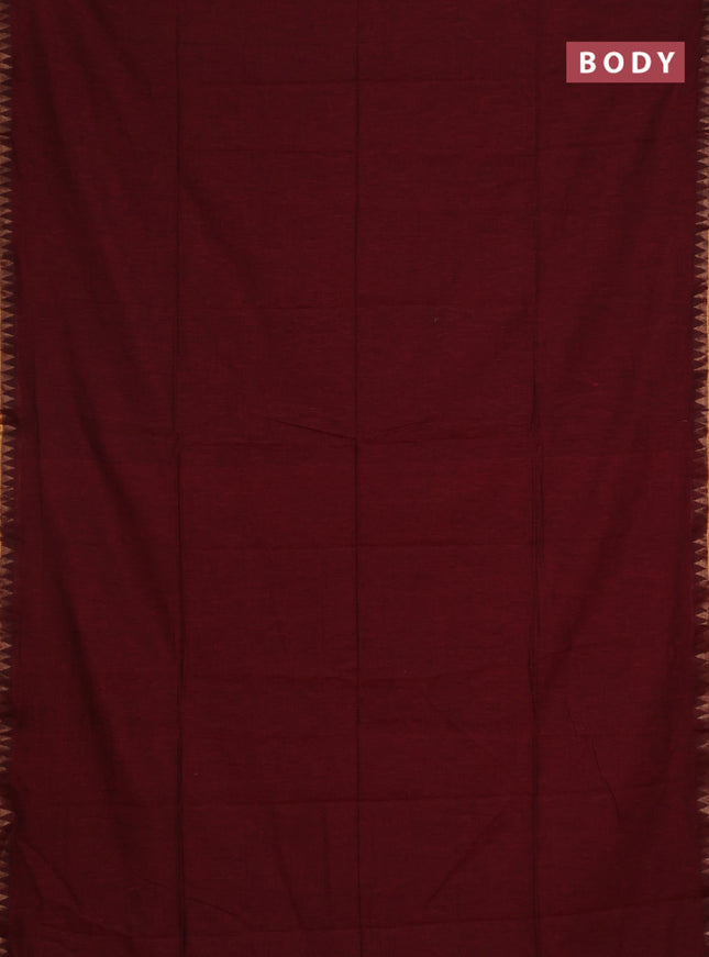 Bengal soft cotton saree maroon and blue with plain body and zari woven border