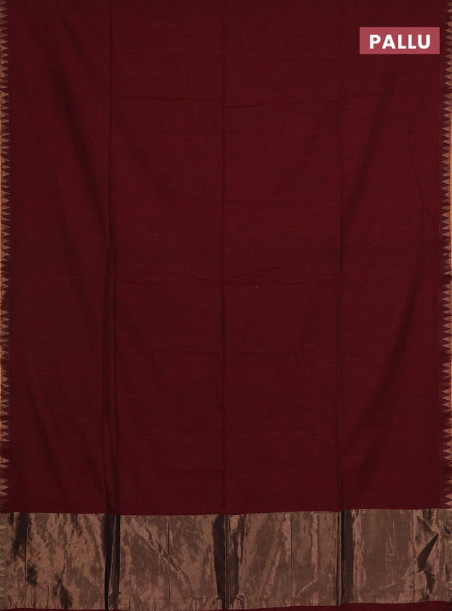 Bengal soft cotton saree maroon and blue with plain body and zari woven border