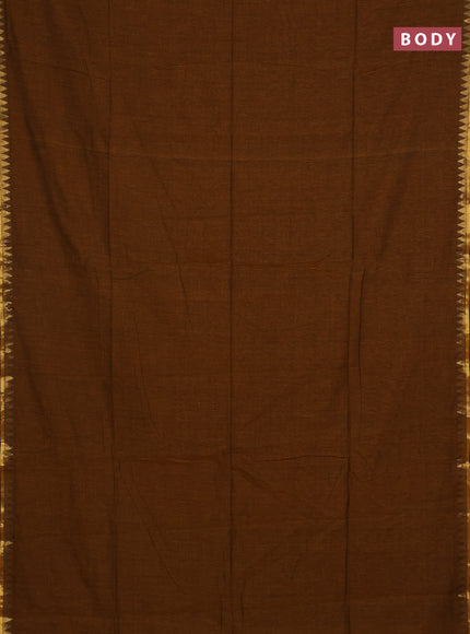 Bengal soft cotton saree dark mustard and blue with plain body and zari woven border