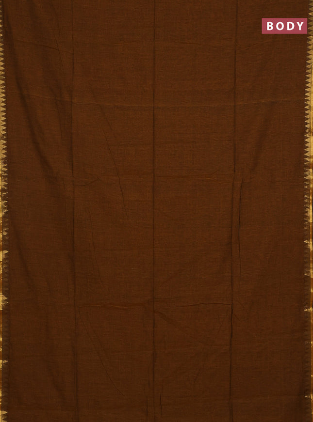 Bengal soft cotton saree dark mustard and blue with plain body and zari woven border