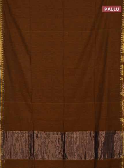 Bengal soft cotton saree dark mustard and blue with plain body and zari woven border