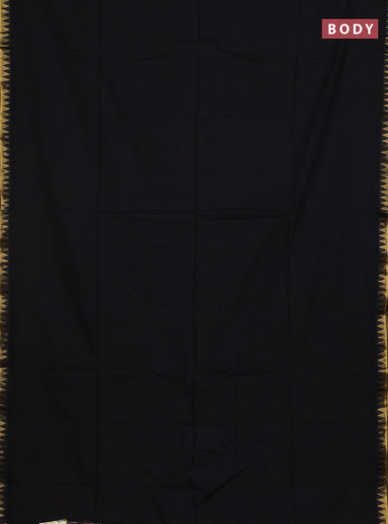 Bengal soft cotton saree black and blue with plain body and zari woven border