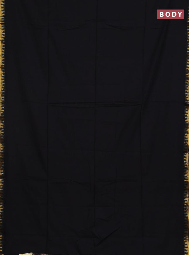 Bengal soft cotton saree black and blue with plain body and zari woven border