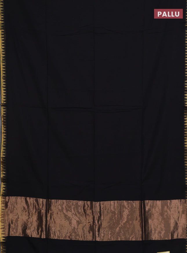 Bengal soft cotton saree black and blue with plain body and zari woven border