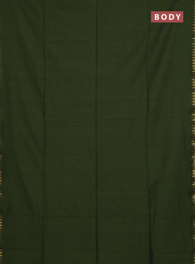 Bengal soft cotton saree sap green and blue with plain body and zari woven border