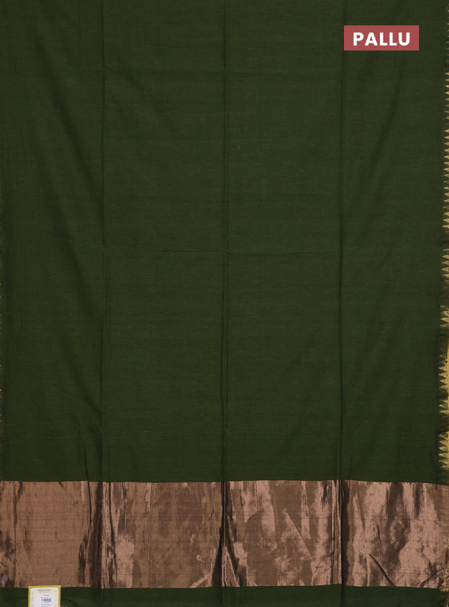 Bengal soft cotton saree sap green and blue with plain body and zari woven border