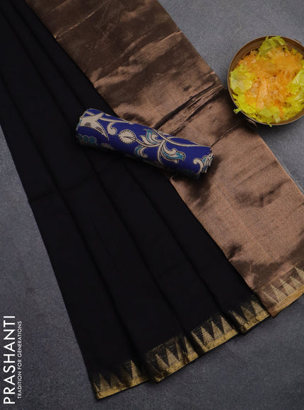 Bengal soft cotton saree black and blue with plain body and zari woven border
