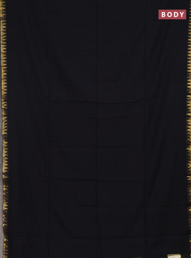 Bengal soft cotton saree black and blue with plain body and zari woven border