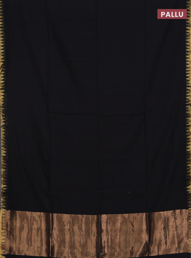 Bengal soft cotton saree black and blue with plain body and zari woven border