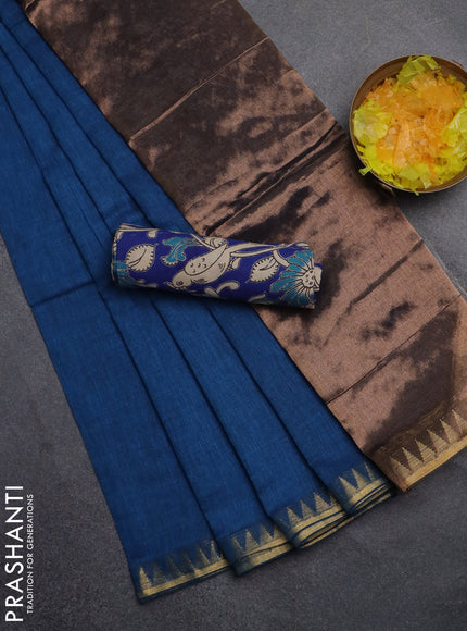 Bengal soft cotton saree cs blue and blue with plain body and zari woven border