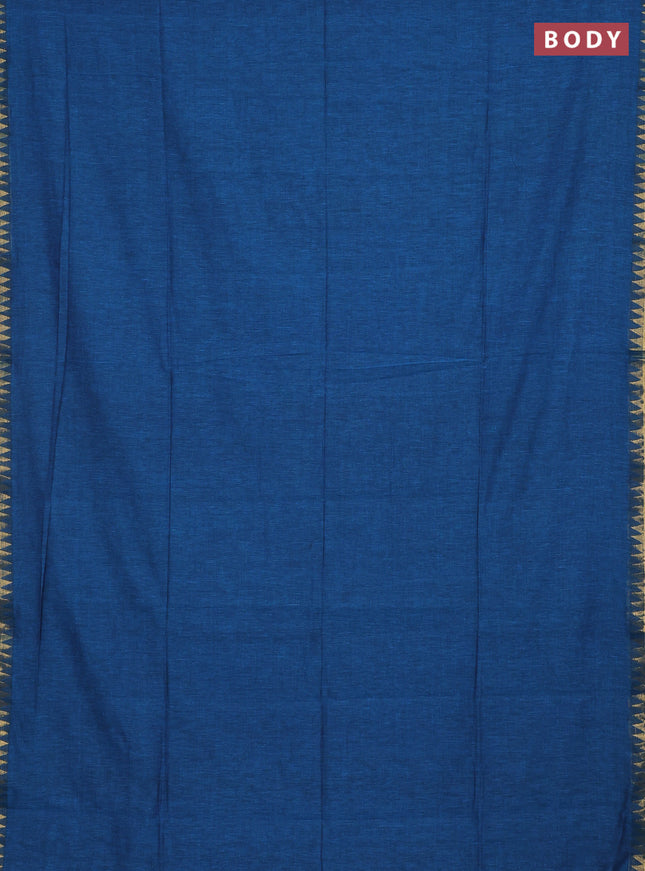 Bengal soft cotton saree cs blue and blue with plain body and zari woven border