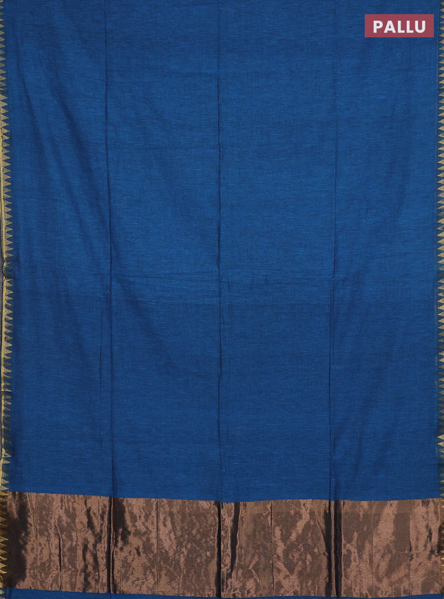 Bengal soft cotton saree cs blue and blue with plain body and zari woven border