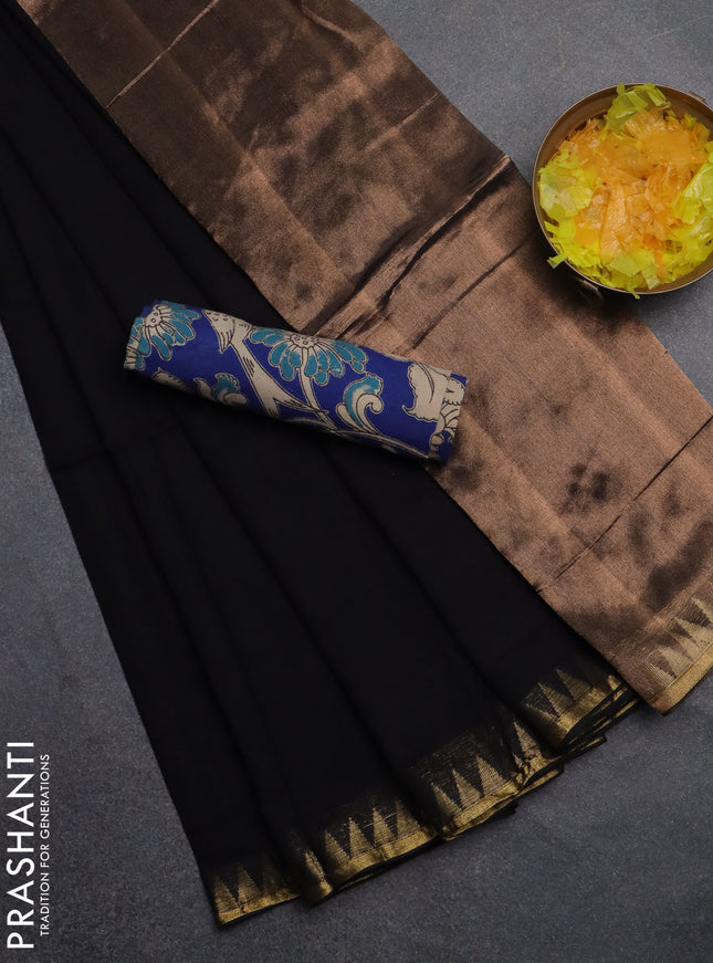 Bengal soft cotton saree black and blue with plain body and zari woven border