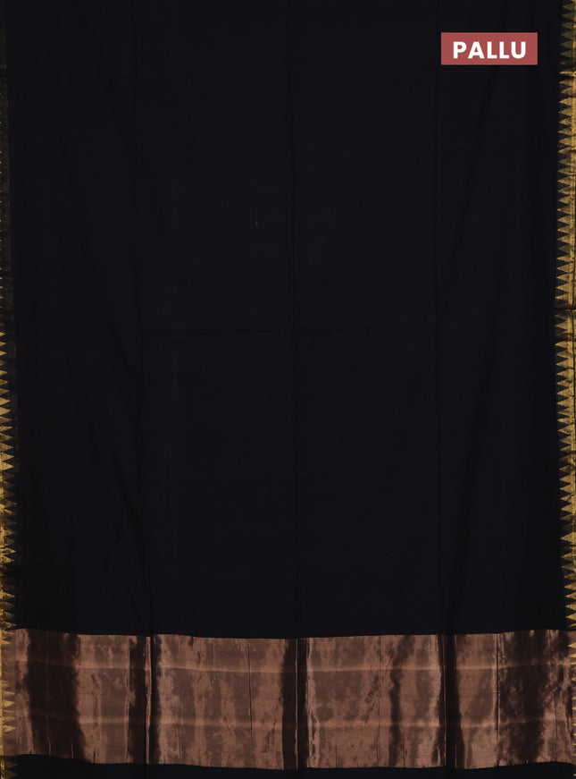 Bengal soft cotton saree black and blue with plain body and zari woven border