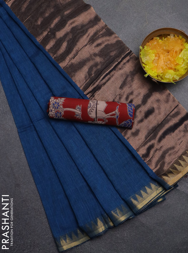 Bengal soft cotton saree cs blue and maroon with plain body and zari woven border