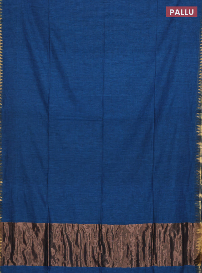 Bengal soft cotton saree cs blue and maroon with plain body and zari woven border