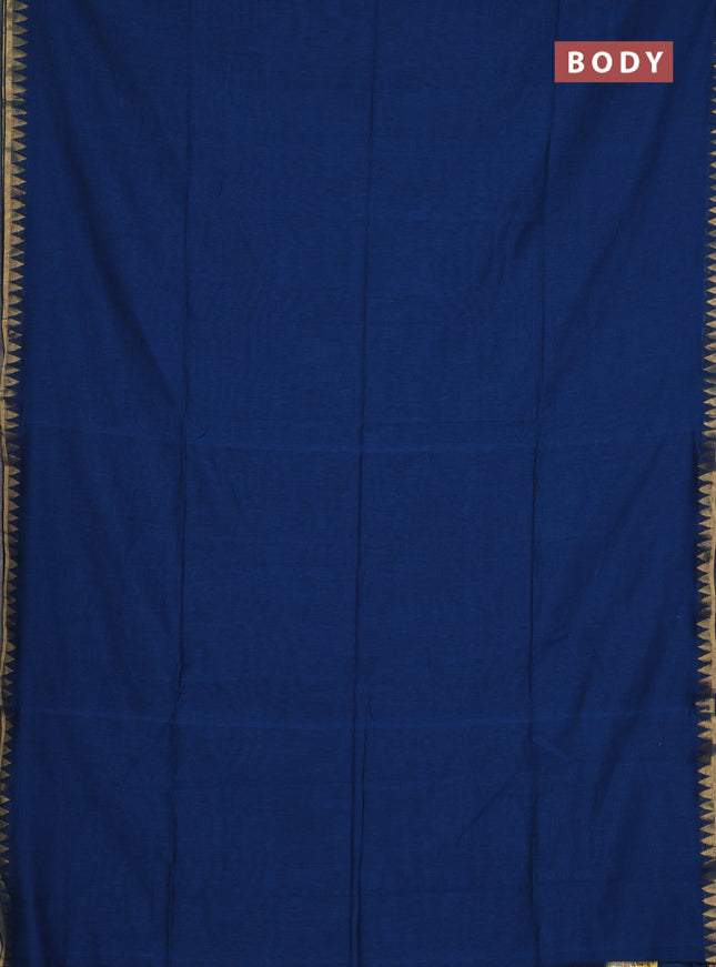 Bengal soft cotton saree cs blue and mustard yellow with plain body and zari woven border