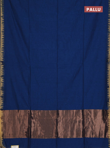 Bengal soft cotton saree cs blue and mustard yellow with plain body and zari woven border