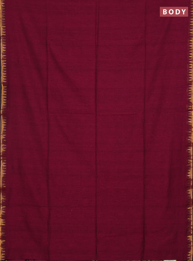 Bengal soft cotton saree magenta pink and peacock blue with plain body and zari woven border