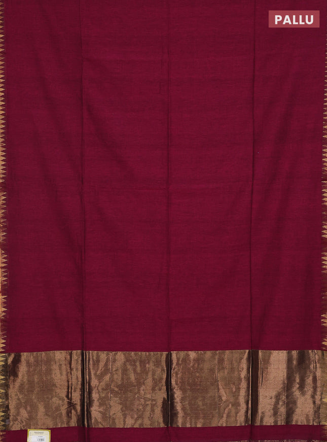 Bengal soft cotton saree magenta pink and peacock blue with plain body and zari woven border