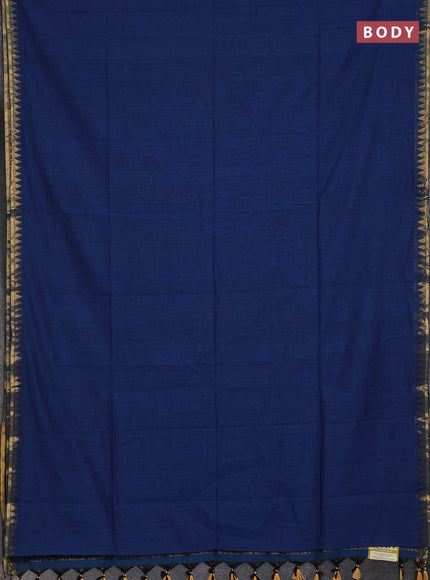 Bengal soft cotton saree peacock blue and maroon with plain body and zari woven border