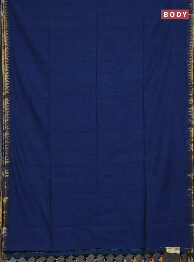 Bengal soft cotton saree peacock blue and maroon with plain body and zari woven border