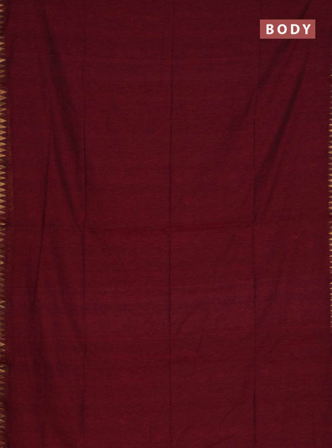 Bengal soft cotton saree maroon and blue with plain body and zari woven border