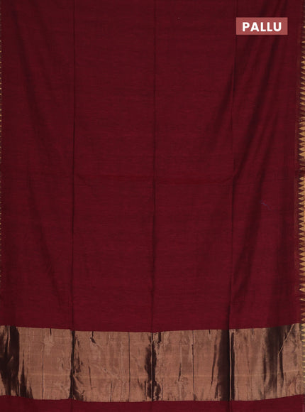 Bengal soft cotton saree maroon and blue with plain body and zari woven border