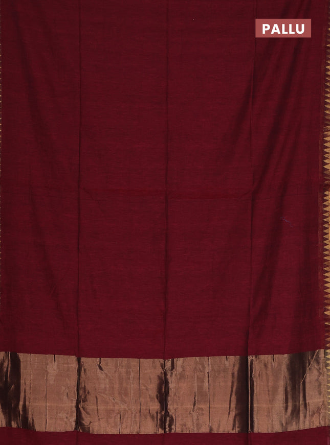 Bengal soft cotton saree maroon and blue with plain body and zari woven border