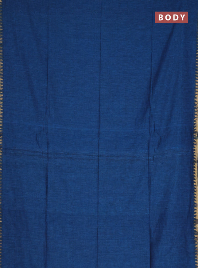 Bengal soft cotton saree cs blue and red with plain body and zari woven border