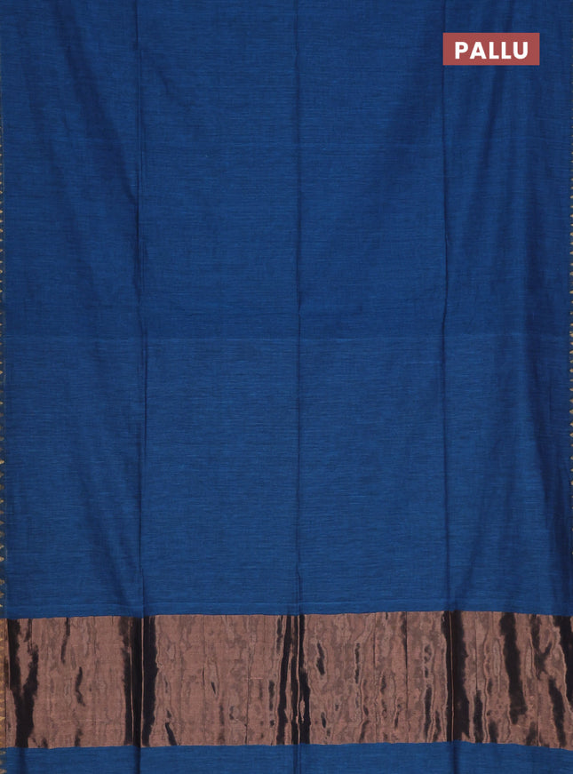 Bengal soft cotton saree cs blue and red with plain body and zari woven border