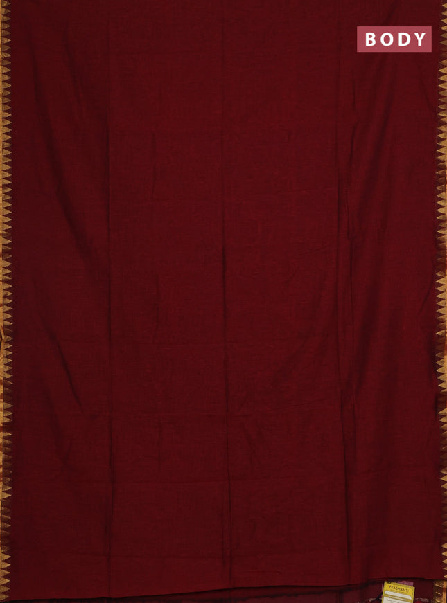 Bengal soft cotton saree maroon and blue with plain body and zari woven border