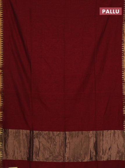 Bengal soft cotton saree maroon and blue with plain body and zari woven border