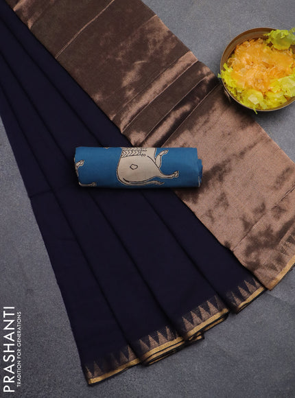Bengal soft cotton saree blue and cs blue with plain body and zari woven border
